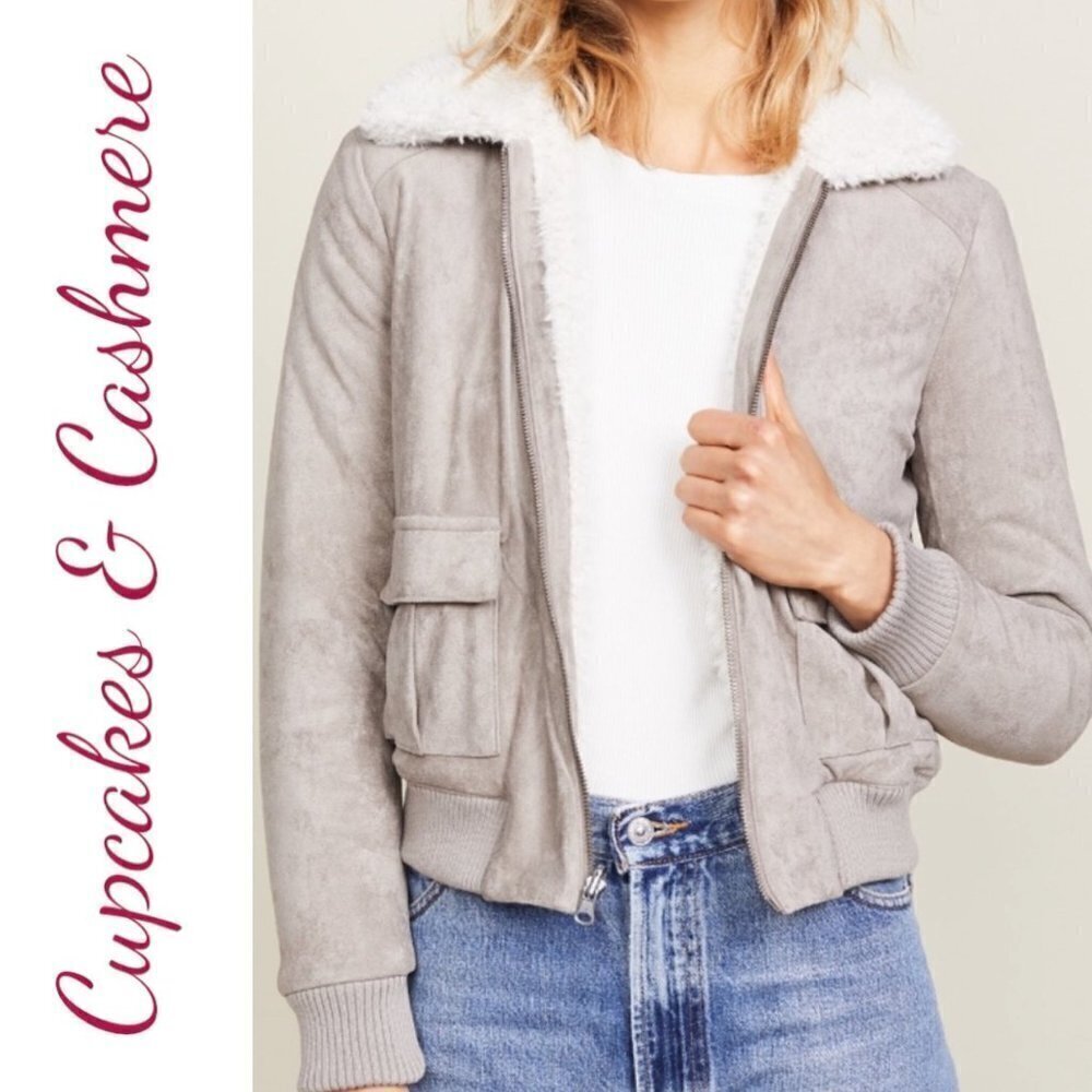 NWT CUPCAKES & CASHMERE Ira Reversible Sherpa Faux Suede Bomber Jacket, Medium